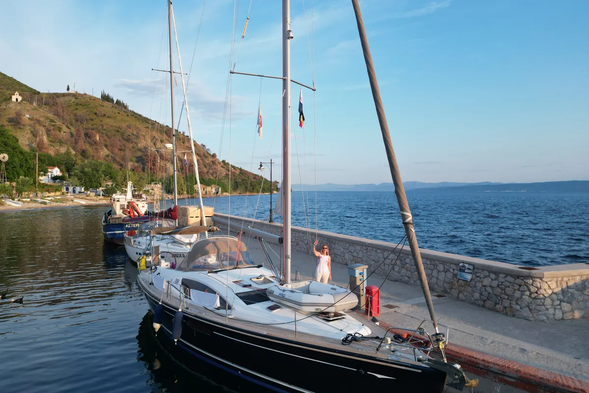 Exterior view of Aurora, a Jeanneau Sun Odyssey 45DS sailboat at Volos, Greece