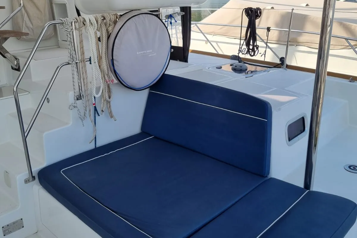 Deck of Felix Finis, a Lagoon 450 Sport catamaran at Ambatoloaka, Madagascar