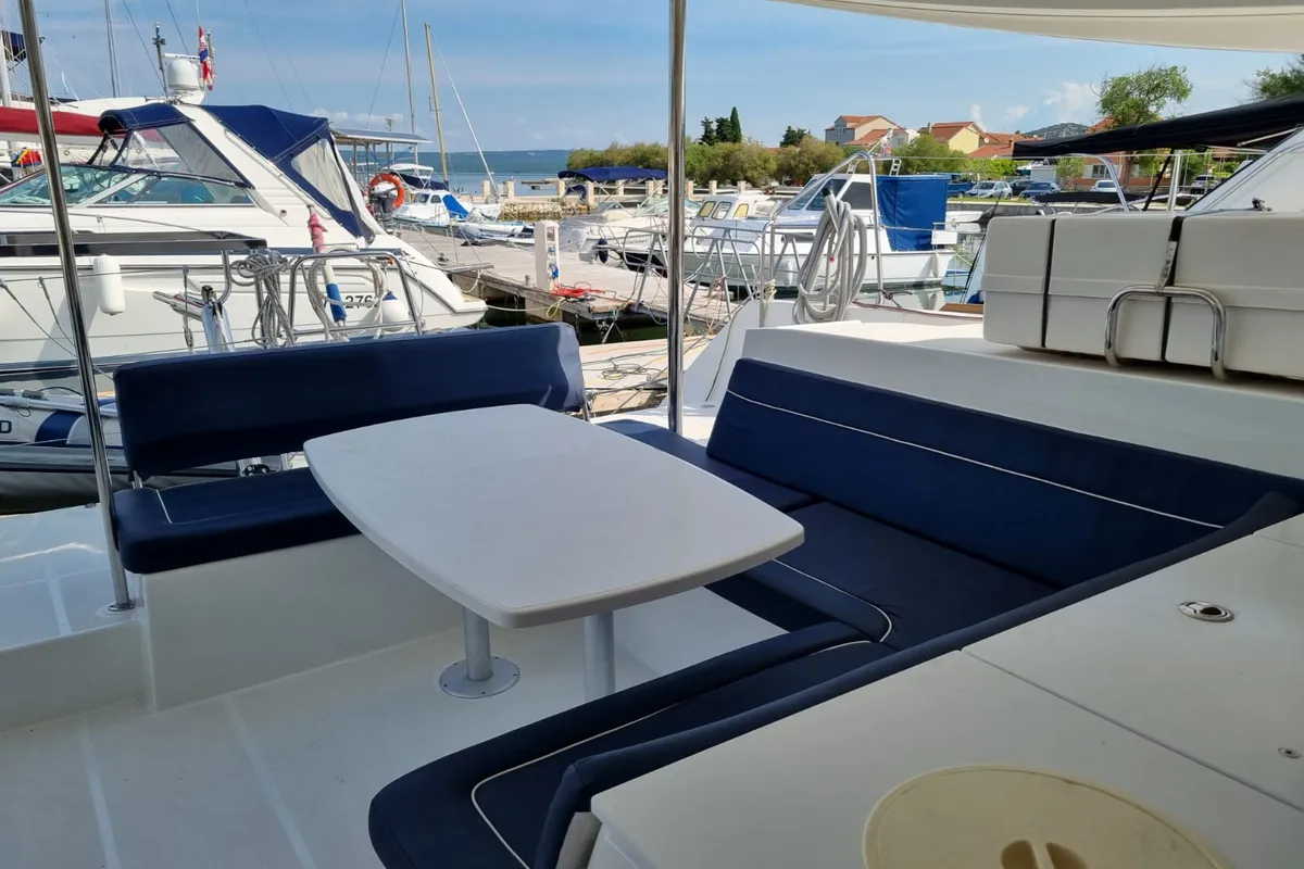 Deck of Felix Finis, a Lagoon 450 Sport catamaran at Ambatoloaka, Madagascar