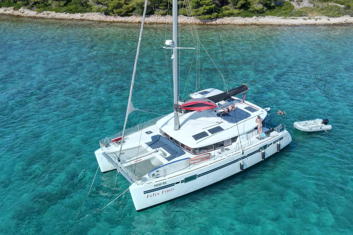 Exterior view of Felix Finis, a Lagoon 450 Sport catamaran at Ambatoloaka, Madagascar
