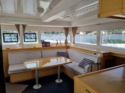 Salon of Felix Finis, a Lagoon 450 Sport catamaran at Ambatoloaka, Madagascar