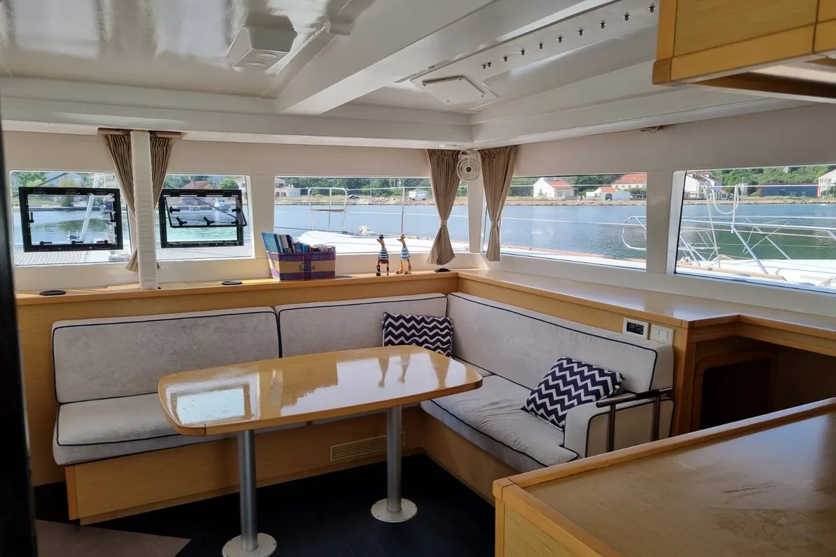 Salon of Felix Finis, a Lagoon 450 Sport catamaran at Ambatoloaka, Madagascar