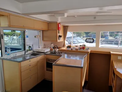 Galley of Felix Finis, a Lagoon 450 Sport catamaran at Ambatoloaka, Madagascar