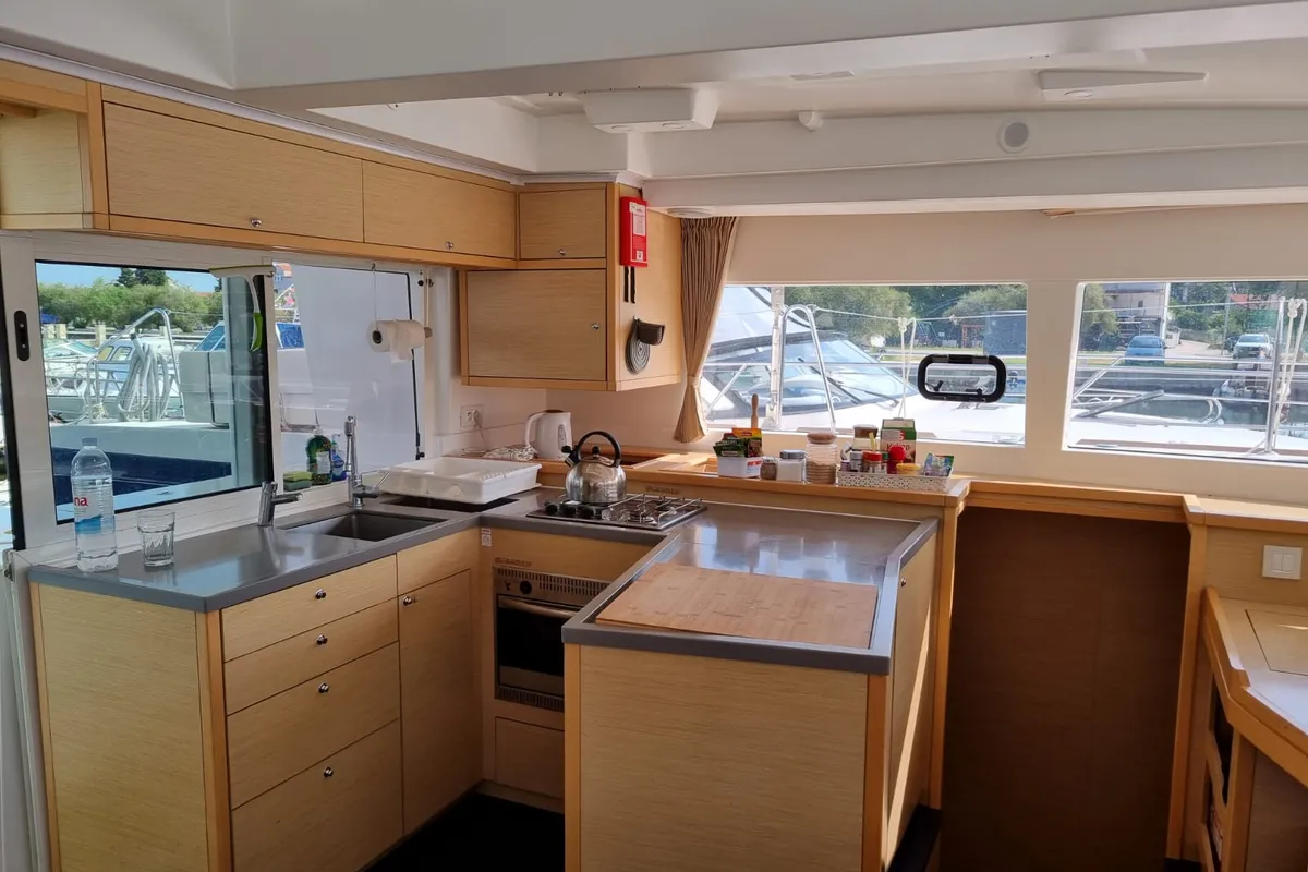 Galley of Felix Finis, a Lagoon 450 Sport catamaran at Ambatoloaka, Madagascar