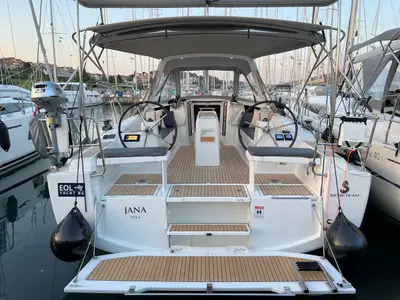 Deck of Jana, a Beneteau Oceanis 38.1 sailboat at Grad Pula, Croatia
