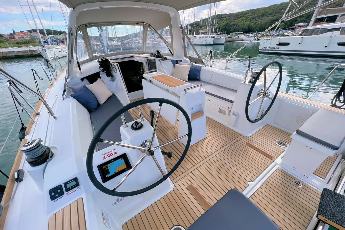 Cockpit of Jana, a Beneteau Oceanis 38.1 sailboat at Grad Pula, Croatia
