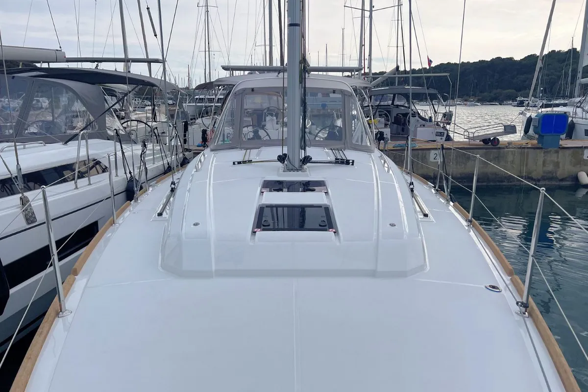 Deck of Jana, a Beneteau Oceanis 38.1 sailboat at Grad Pula, Croatia