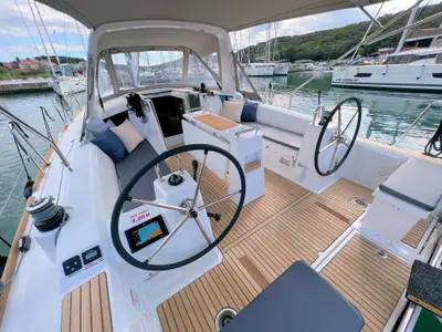 Cockpit of Jana, a Beneteau Oceanis 38.1 sailboat at Grad Pula, Croatia