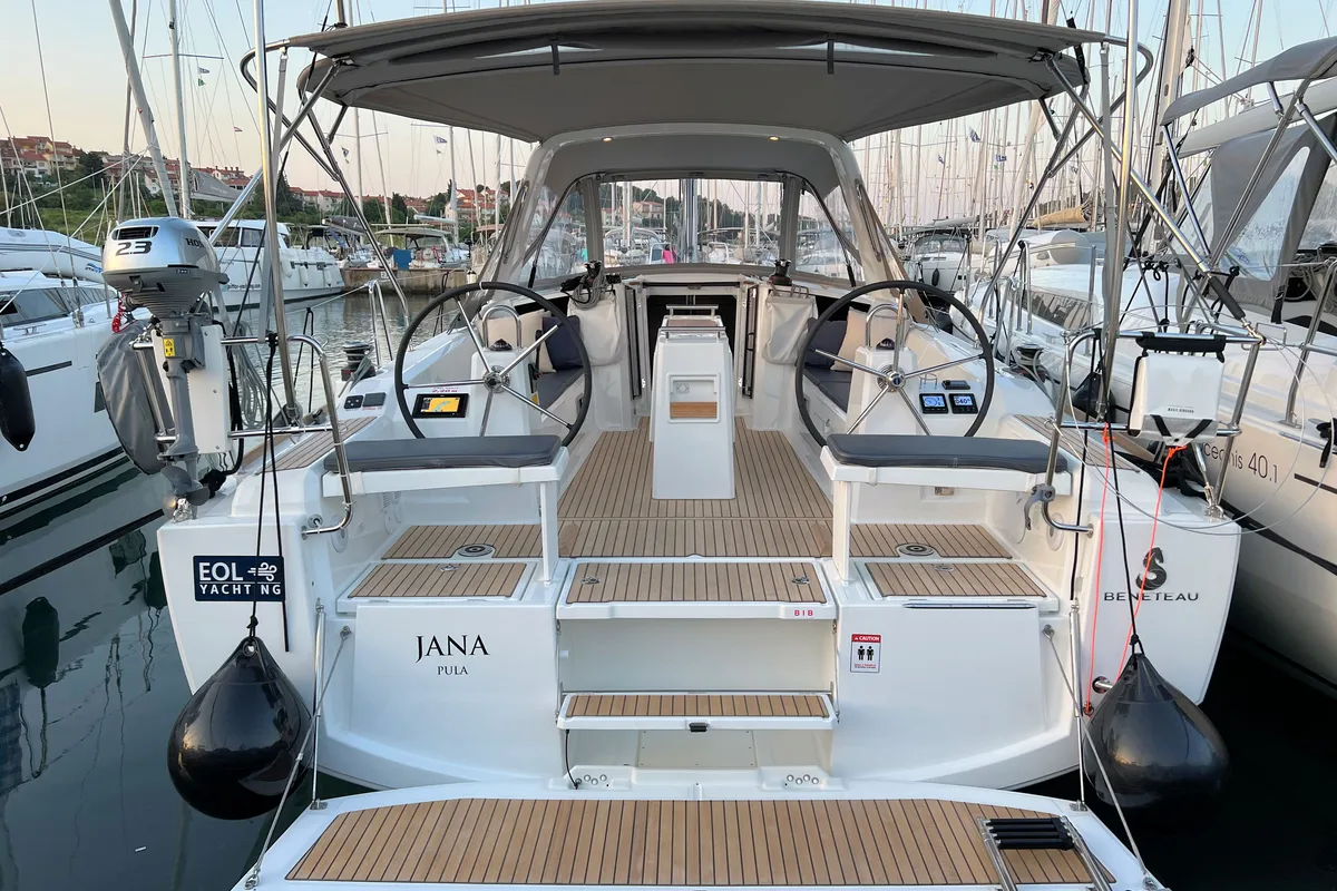 Cockpit of Jana, a Beneteau Oceanis 38.1 sailboat at Grad Pula, Croatia