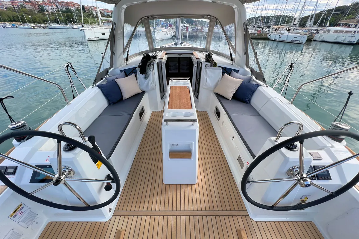 Cockpit of Jana, a Beneteau Oceanis 38.1 sailboat at Grad Pula, Croatia