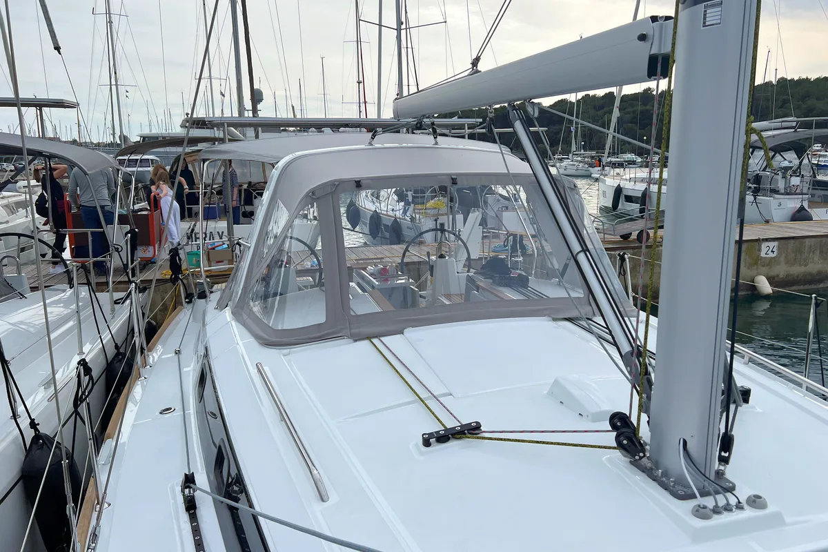 Deck of Jana, a Beneteau Oceanis 38.1 sailboat at Grad Pula, Croatia