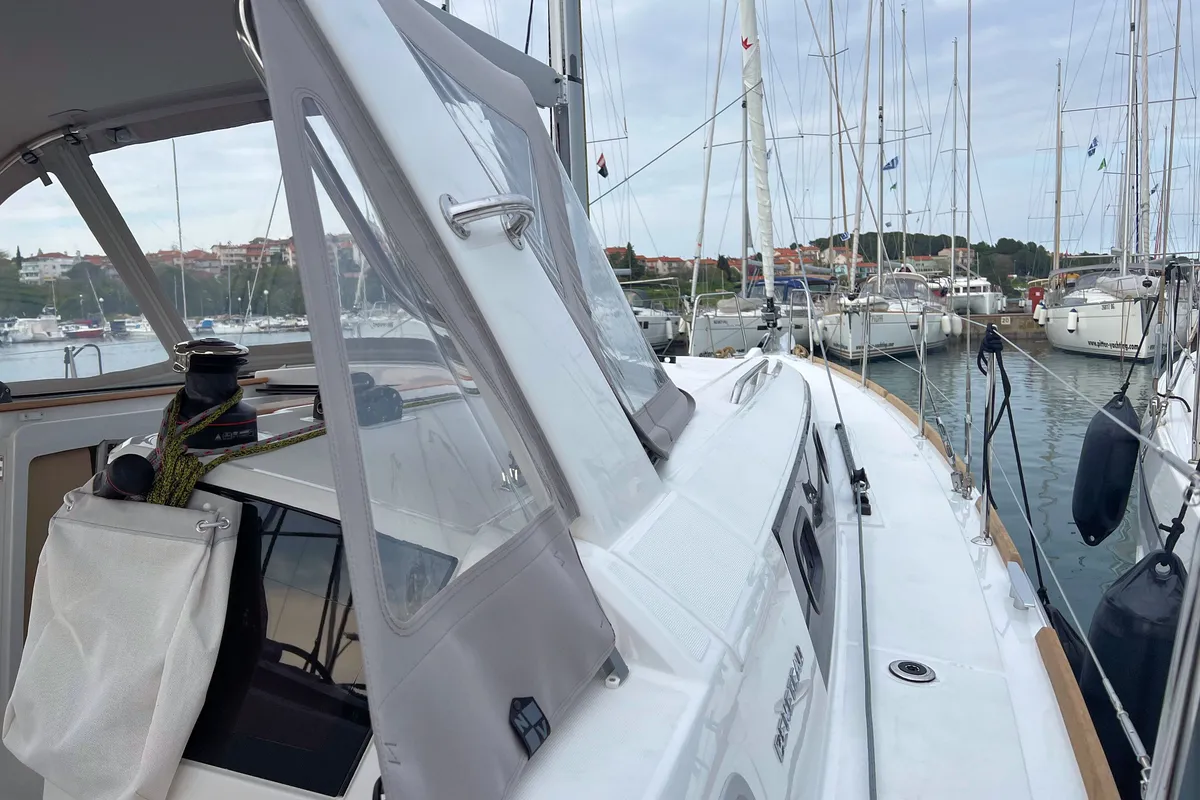 Deck of Jana, a Beneteau Oceanis 38.1 sailboat at Grad Pula, Croatia