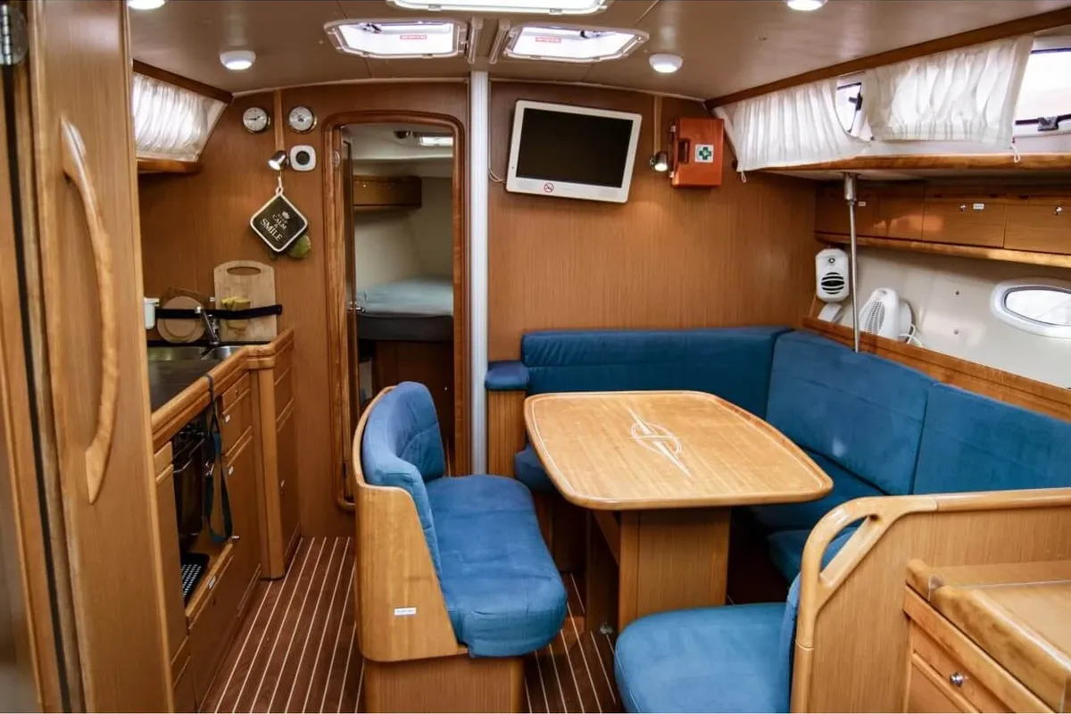 Salon of Okyrroy, a Bavaria 40 sailboat at Kavala, Greece