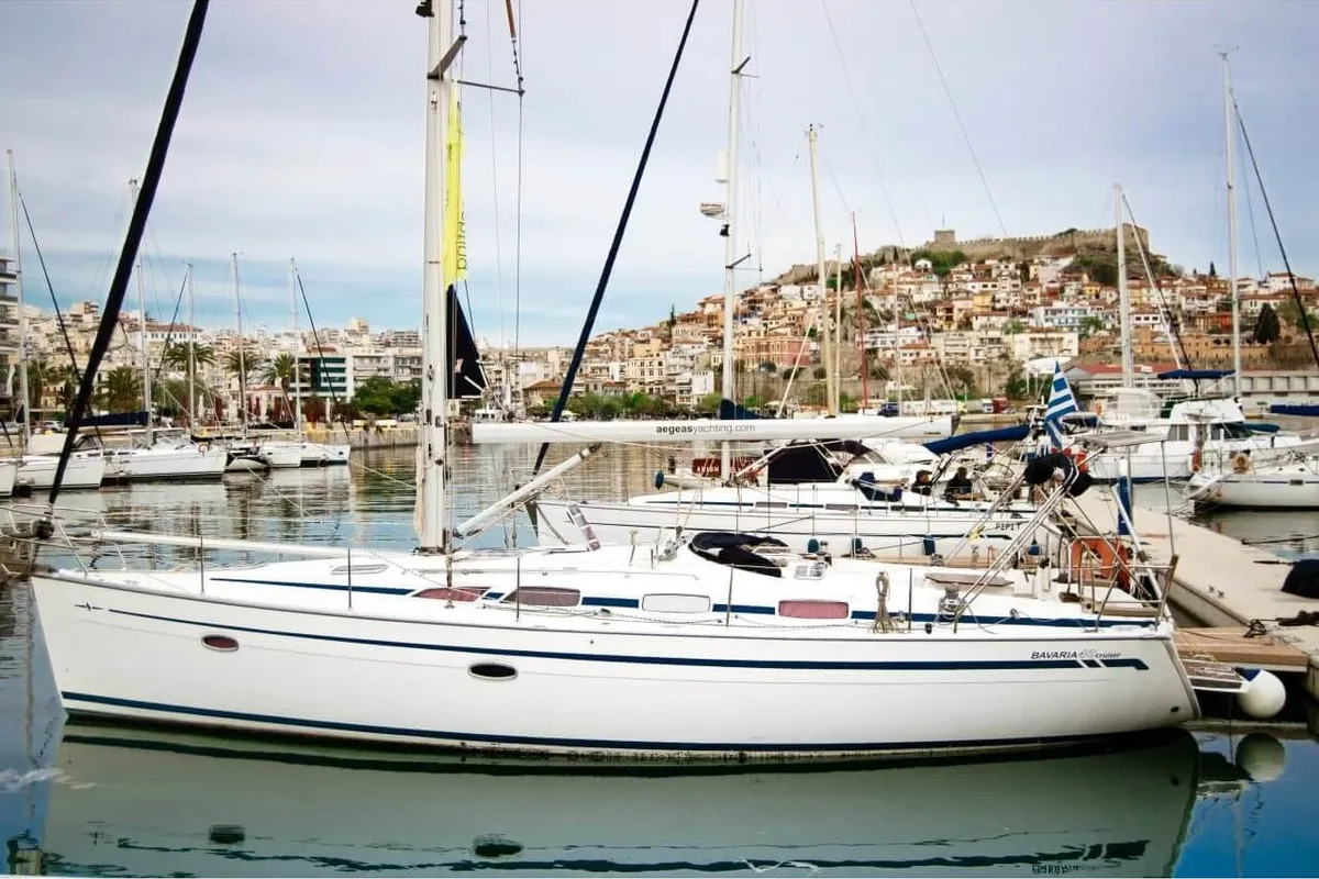 Exterior view of Okyrroy, a Bavaria 40 sailboat at Kavala, Greece