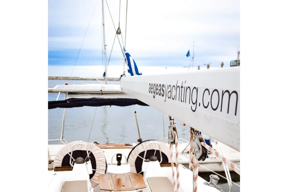 Deck of Okyrroy, a Bavaria 40 sailboat at Kavala, Greece