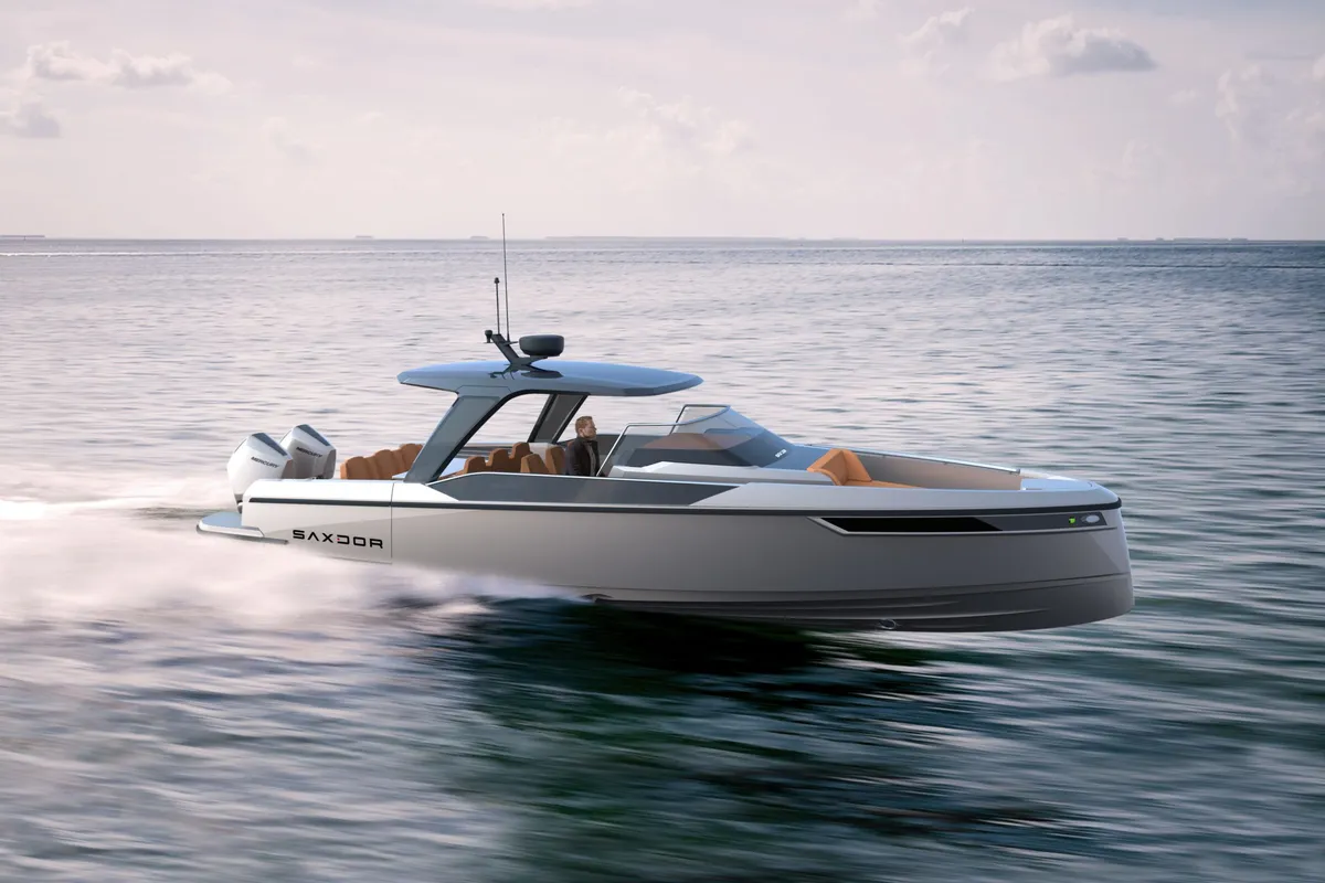 Mai Tai, a Saxdor 320 GTO motorboat at Athens, Greece