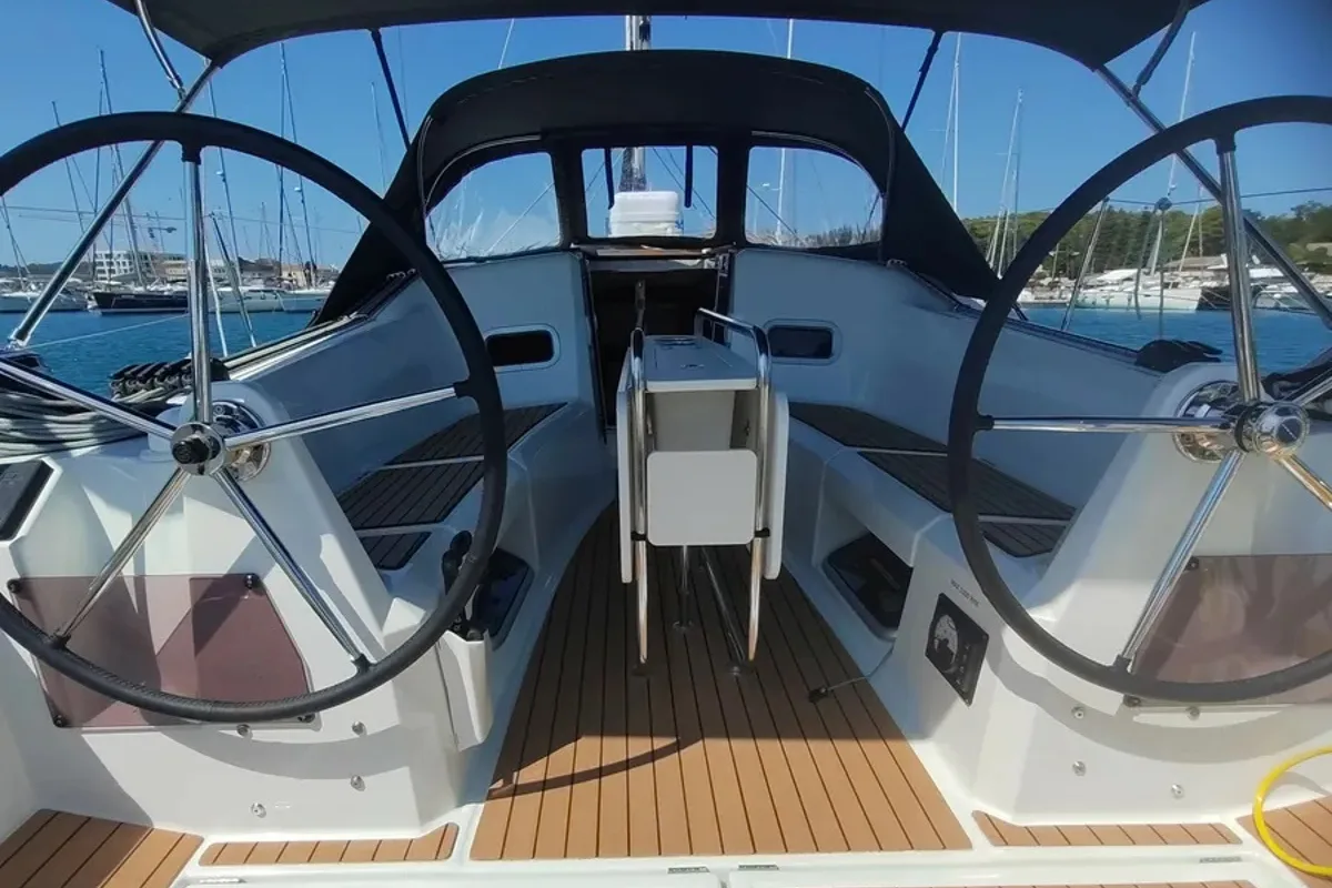 Cockpit of Ninna Nanna, a Jeanneau Sun Odyssey 349 sailboat at Grad Pula, Croatia