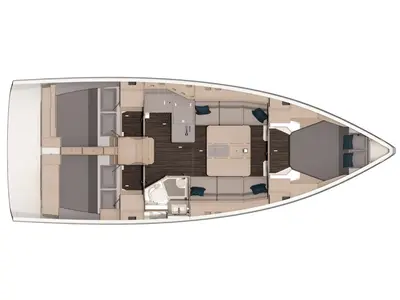 Floor plan of Alma, a Dufour 37 sailboat at Athens, Greece