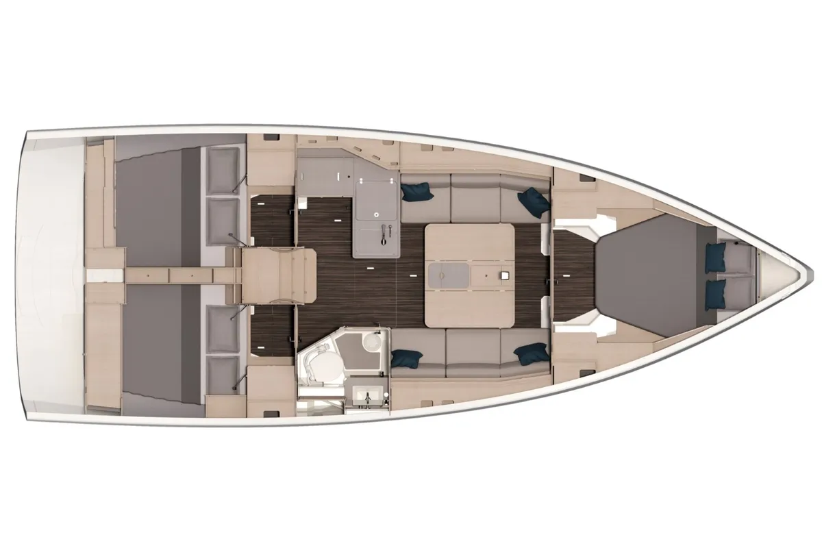 Floor plan of Alma, a Dufour 37 sailboat at Athens, Greece
