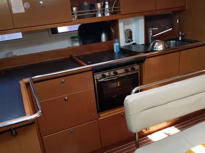 Galley of Esperos, a Bavaria 45 Cruiser sailboat at Sami, Greece