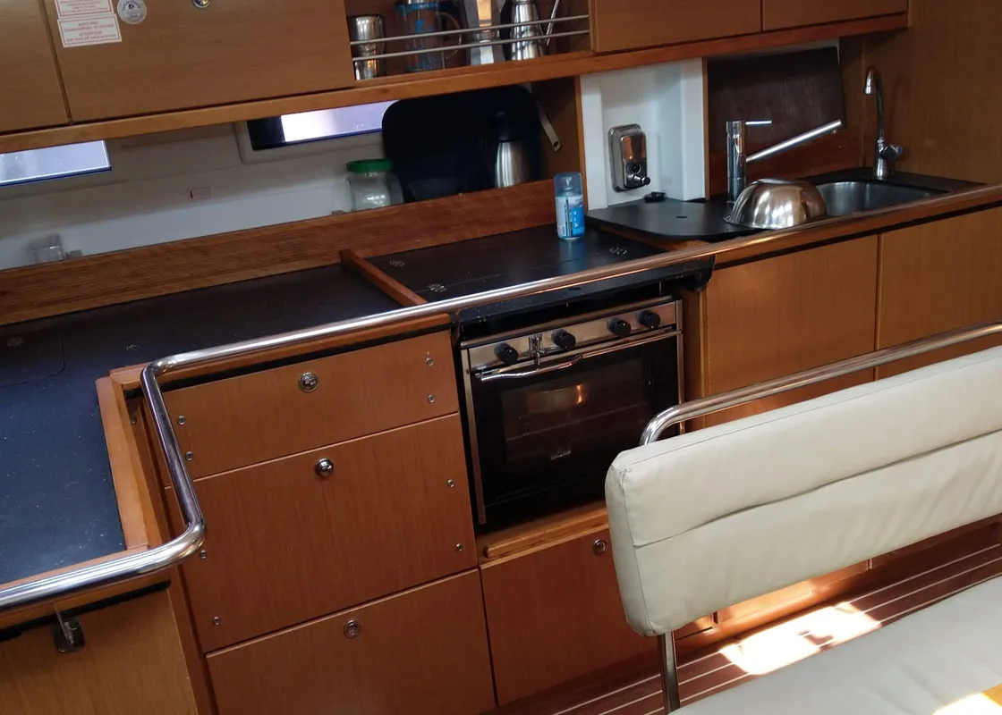 Galley of Esperos, a Bavaria 45 Cruiser sailboat at Sami, Greece