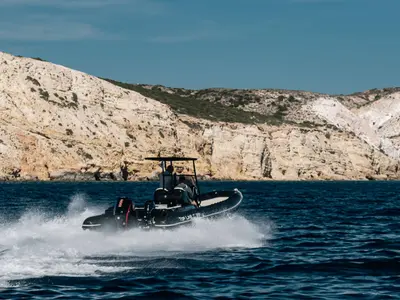 Exterior view of Navigatus V, a Gulet Corsair 29 Tourism motorboat at Adamantas, Greece