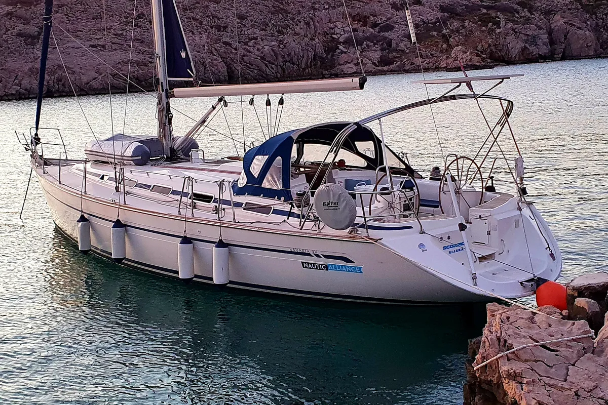 Exterior view of Scorpion, a Bavaria 44 sailboat at Grad Rijeka, Croatia