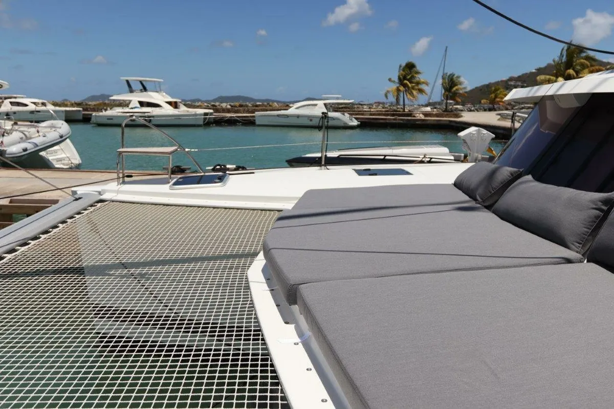 Deck of Wish You Were Here, a Fountaine Pajot Lucia 40 catamaran at Road Town, British Virgin Islands