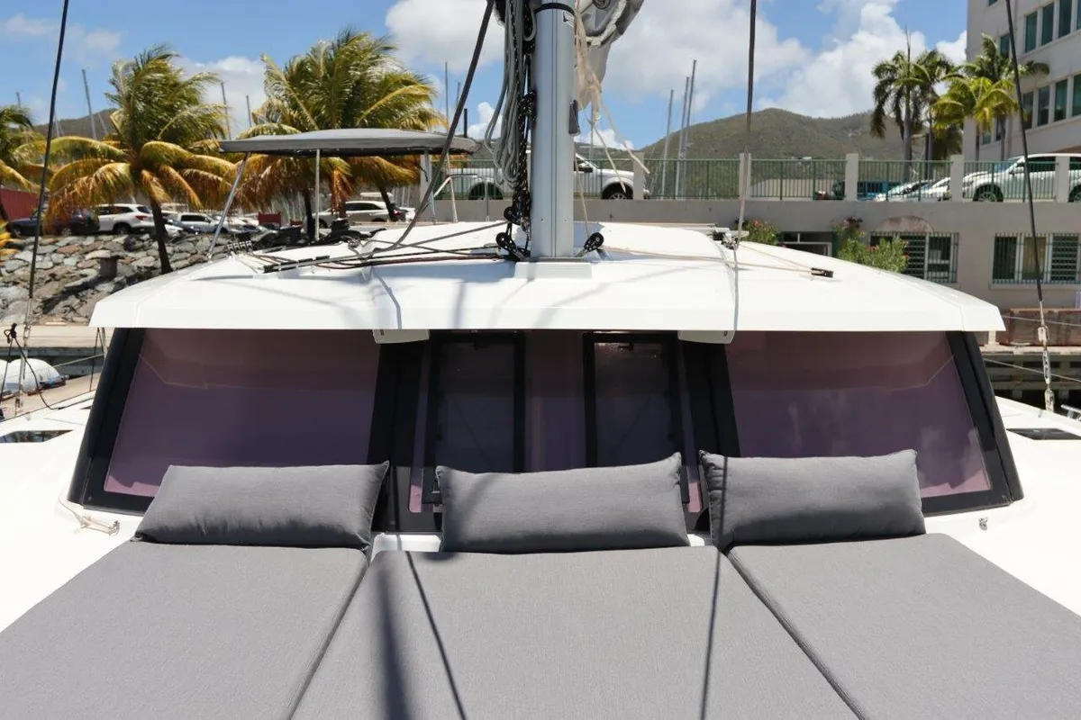 Deck of Wish You Were Here, a Fountaine Pajot Lucia 40 catamaran at Road Town, British Virgin Islands