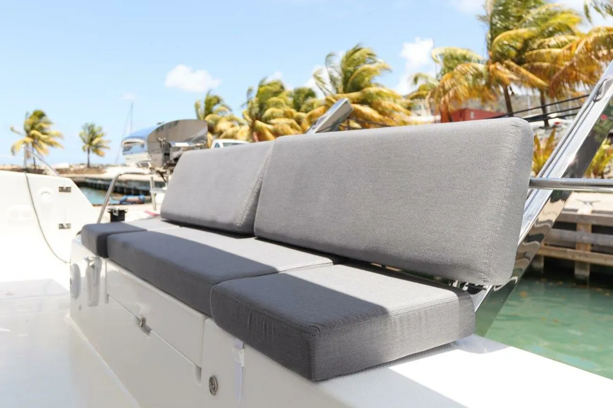 Deck of Wish You Were Here, a Fountaine Pajot Lucia 40 catamaran at Road Town, British Virgin Islands