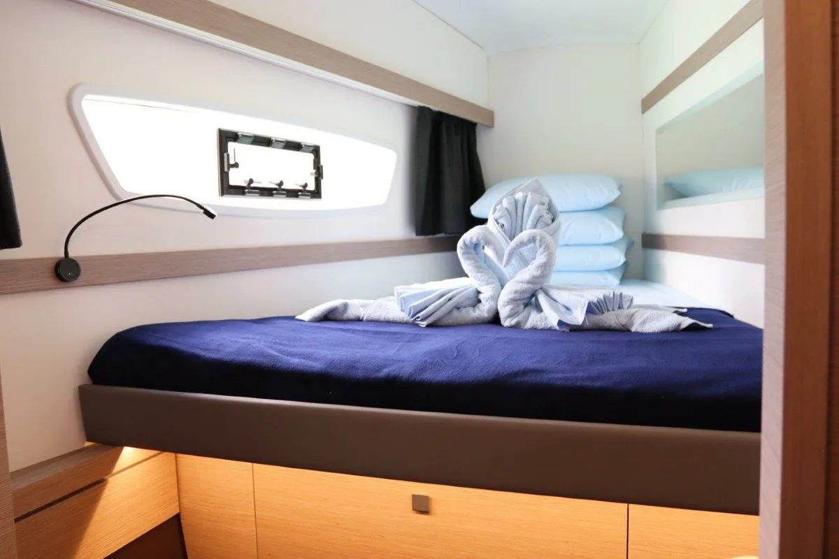 Cabin on Wish You Were Here, a Fountaine Pajot Lucia 40 catamaran at Road Town, British Virgin Islands