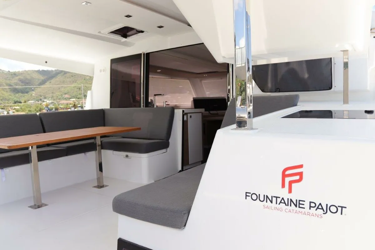 Deck of Wish You Were Here, a Fountaine Pajot Lucia 40 catamaran at Road Town, British Virgin Islands