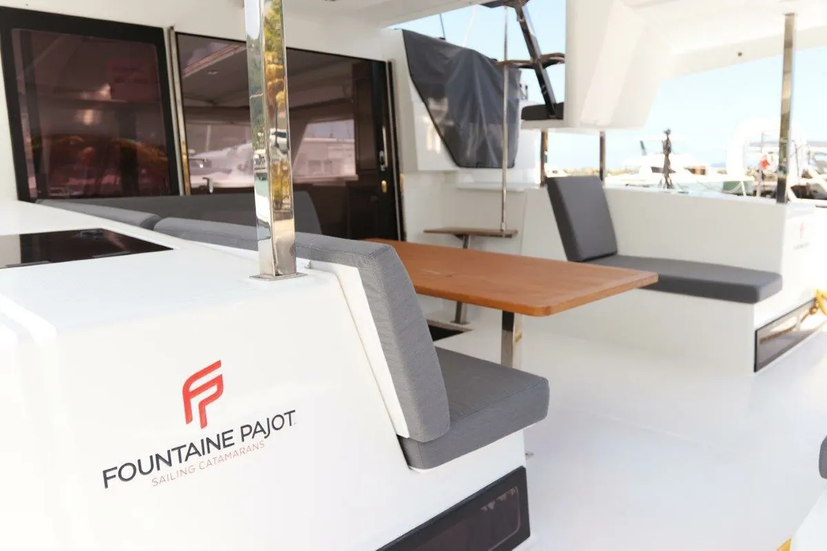 Deck of Wish You Were Here, a Fountaine Pajot Lucia 40 catamaran at Road Town, British Virgin Islands