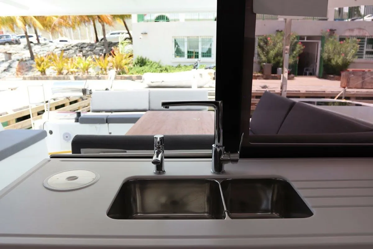 Galley of Wish You Were Here, a Fountaine Pajot Lucia 40 catamaran at Road Town, British Virgin Islands
