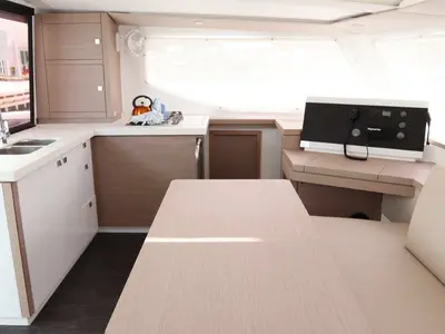Galley of Wish You Were Here, a Fountaine Pajot Lucia 40 catamaran at Road Town, British Virgin Islands