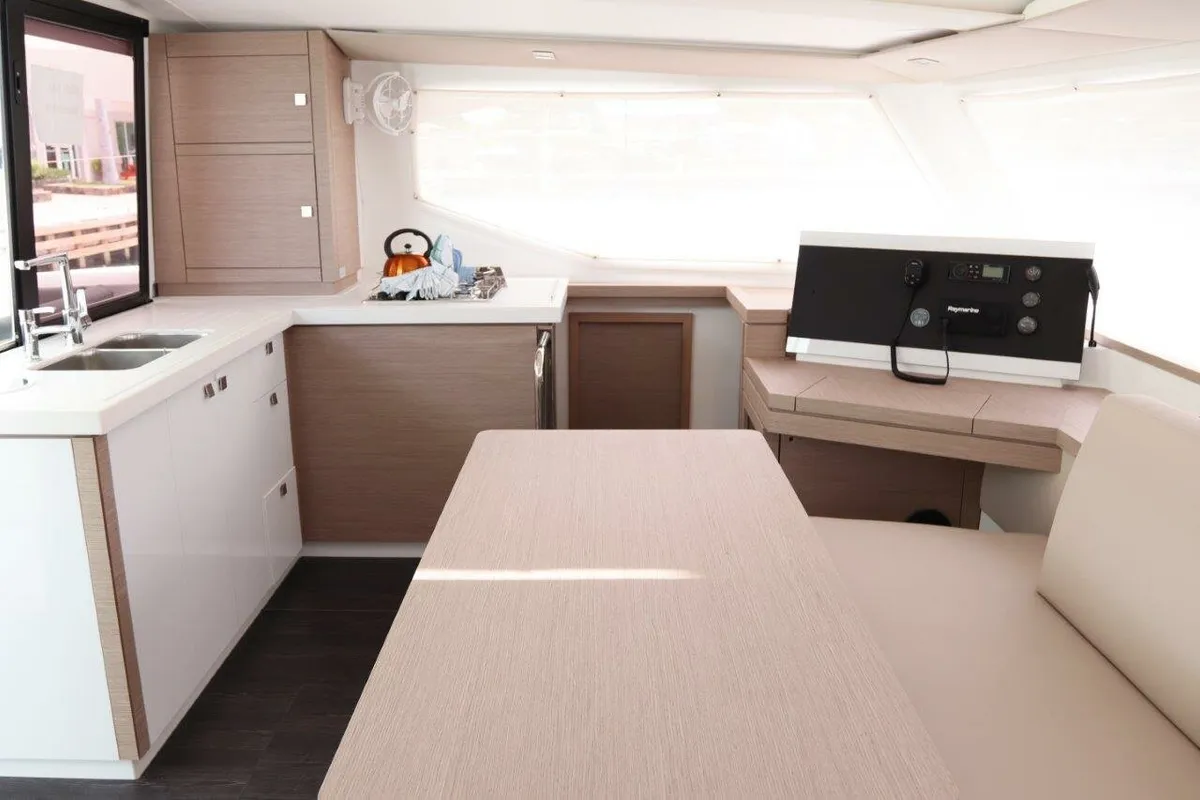 Galley of Wish You Were Here, a Fountaine Pajot Lucia 40 catamaran at Road Town, British Virgin Islands