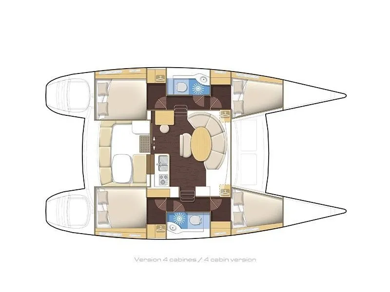 Floor plan of Tarawa III, a Lagoon 380 catamaran at Hyères, France