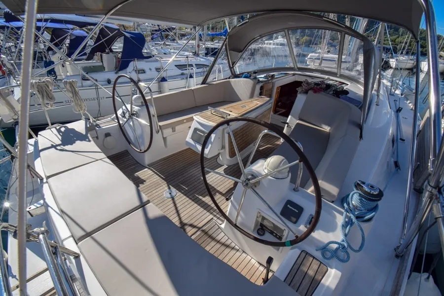 Cockpit of Zezo, a Beneteau Oceanis 40 sailboat at Marmaris, Turkey