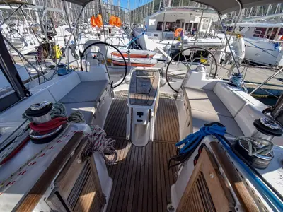 Cockpit of Zezo, a Beneteau Oceanis 40 sailboat at Marmaris, Turkey