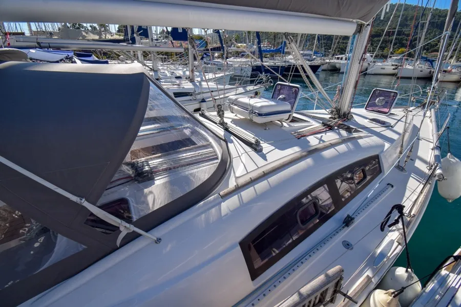 Deck of Zezo, a Beneteau Oceanis 40 sailboat at Marmaris, Turkey