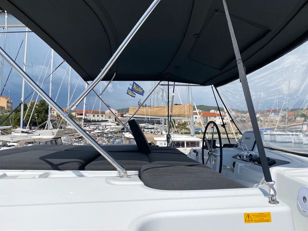 Cockpit of RURU, a Lagoon 46 catamaran at Šibenik, Croatia