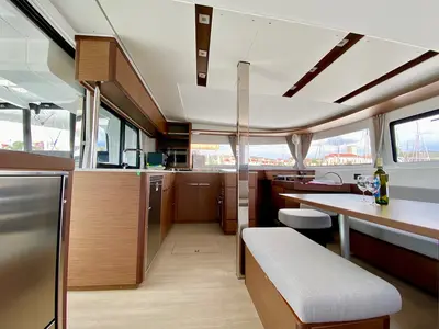 Salon of RURU, a Lagoon 46 catamaran at Šibenik, Croatia