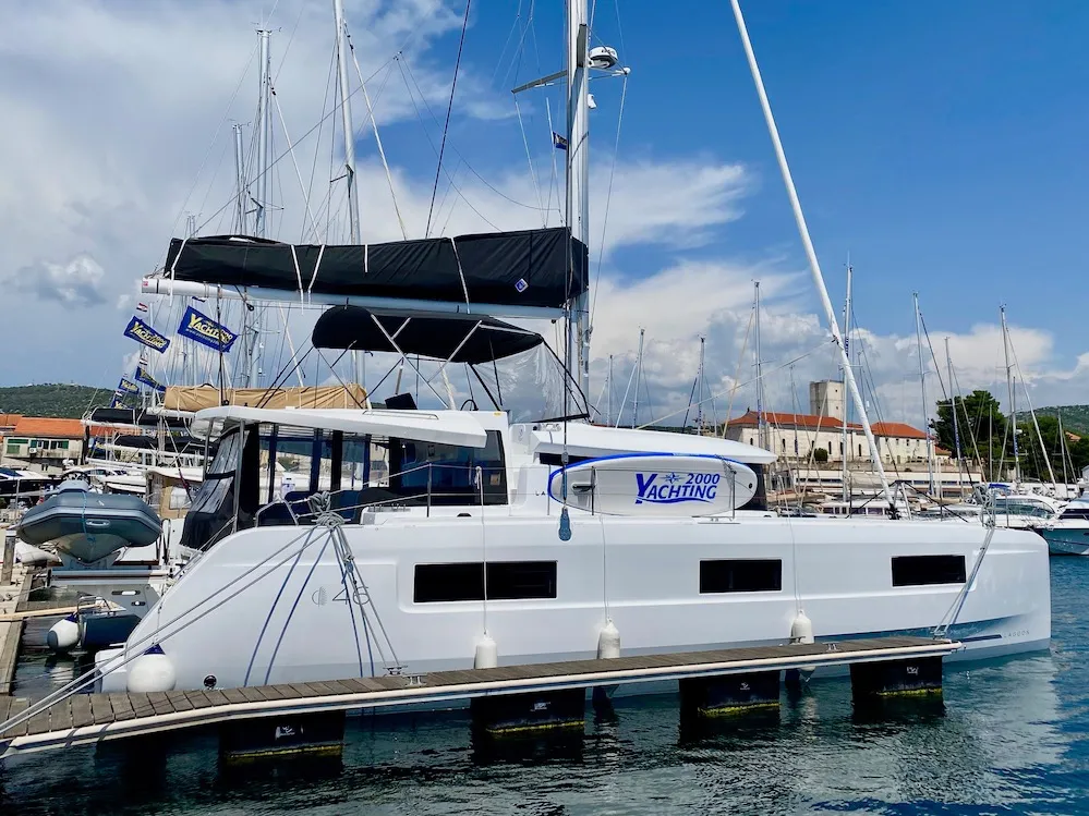 Exterior view of RURU, a Lagoon 46 catamaran at Šibenik, Croatia