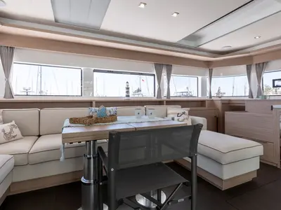 Salon of IRISEMMA, a Lagoon 55 catamaran at Palma de Mallorca, Spain
