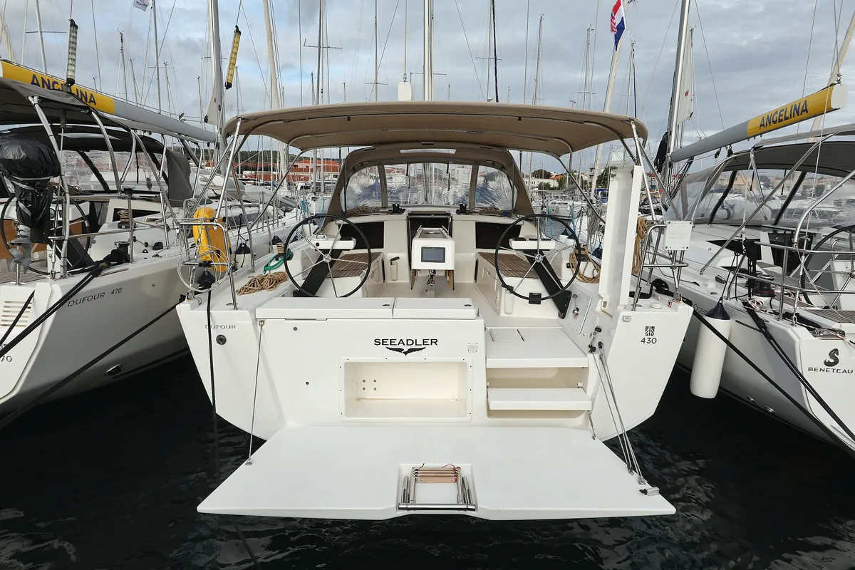 Exterior view of Seeadler, a Dufour 430 sailboat at Grad Vodice, Croatia