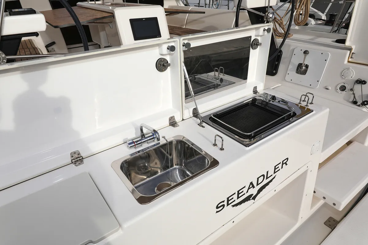 Deck of Seeadler, a Dufour 430 sailboat at Grad Vodice, Croatia