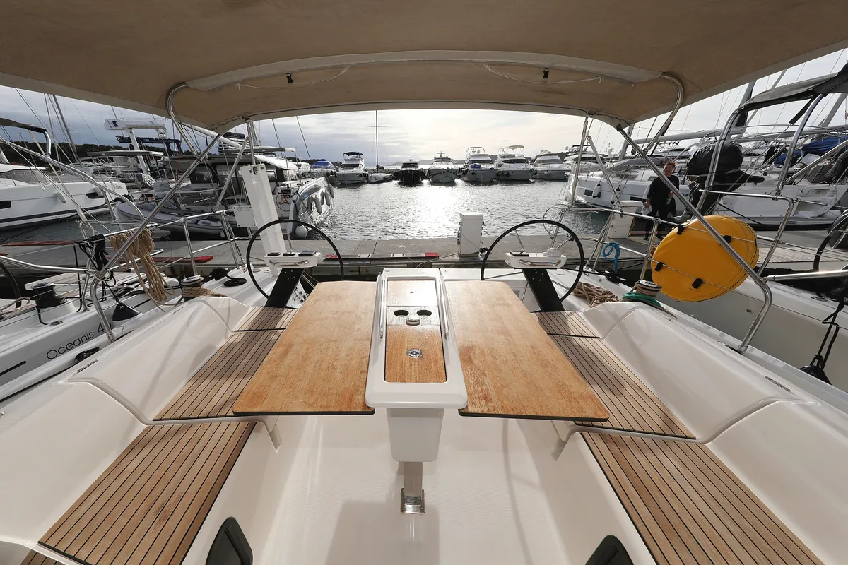 Deck of Seeadler, a Dufour 430 sailboat at Grad Vodice, Croatia
