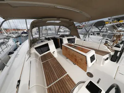 Deck of Seeadler, a Dufour 430 sailboat at Grad Vodice, Croatia