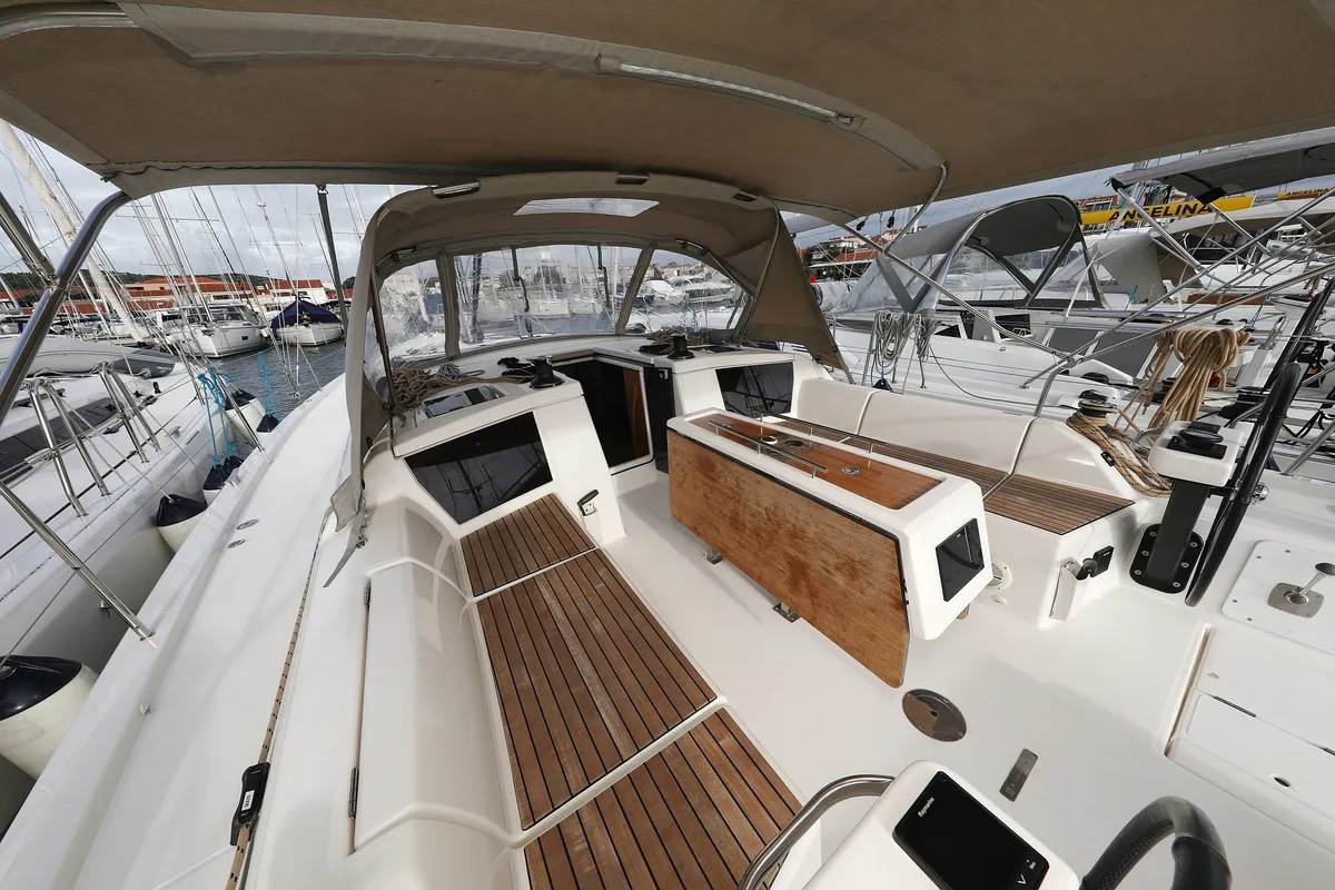 Deck of Seeadler, a Dufour 430 sailboat at Grad Vodice, Croatia