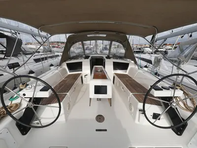Cockpit of Seeadler, a Dufour 430 sailboat at Grad Vodice, Croatia